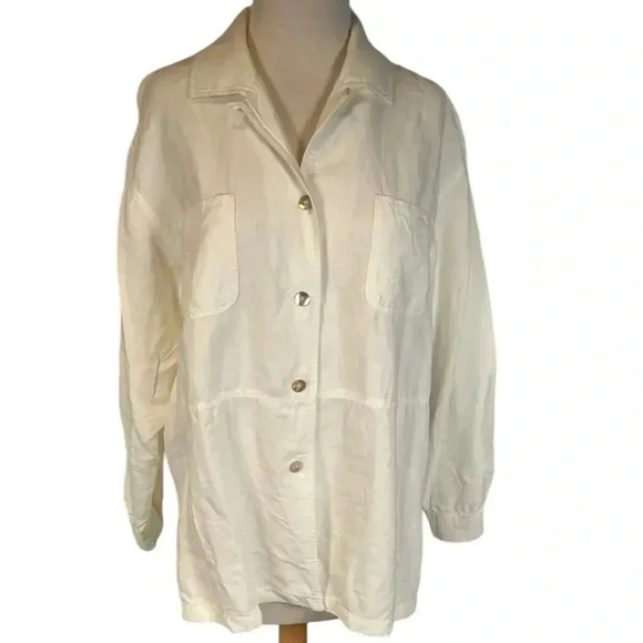 Merona Linen Button Down Long Sleeve Women's White Shirt Size Medium Casual - Picture 7 of 12